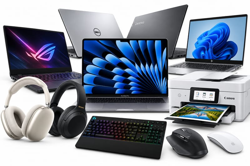 Portátiles, impresora, tableta, auriculares, teclado y ratones