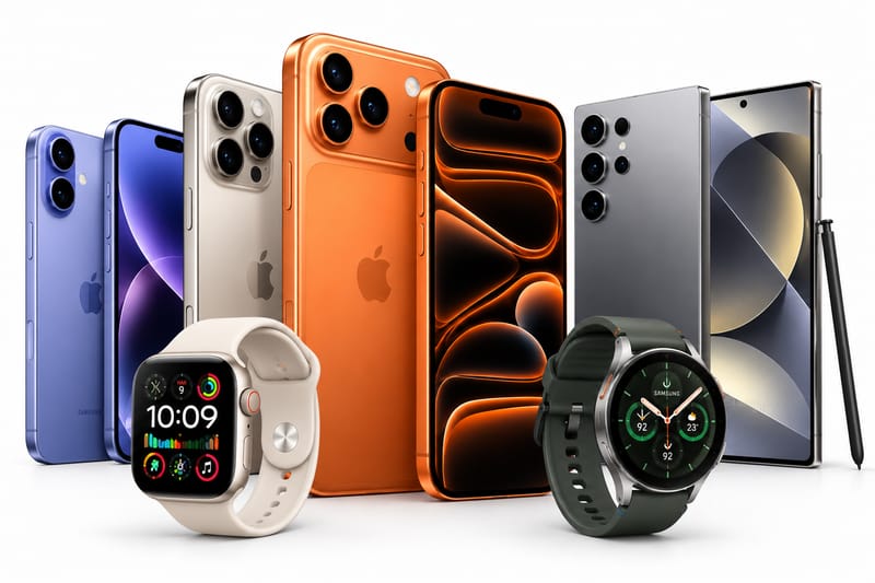 Móviles de varias marcas, un reloj inteligente y una tableta